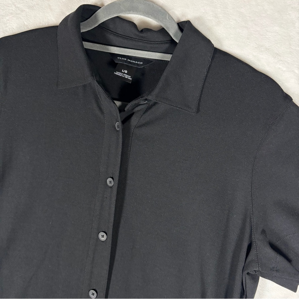 CLUB MONACO Black Ponte Knit Belted Button Front Mini Shirt Dress L - Picture 4 of 7